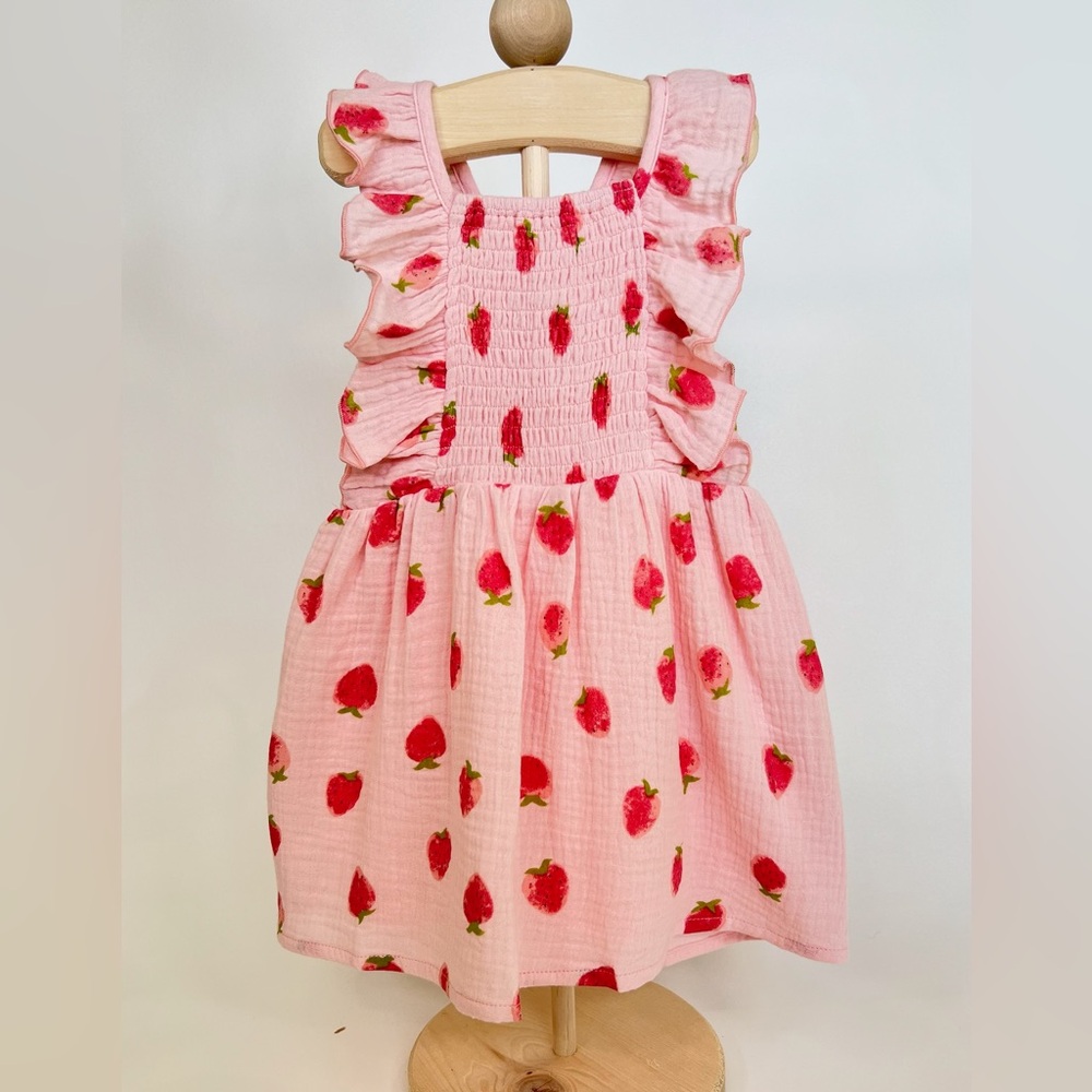 NWOT Girls' Pink Strawberry Print Ruffle Dress